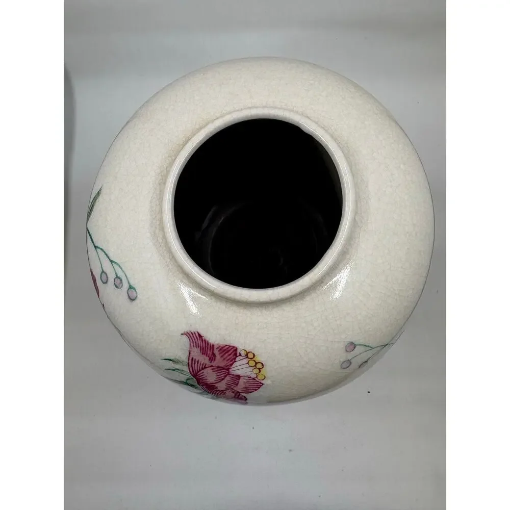 Vtg Andrea by Sadek Crackle Glaze Ginger Jar w/o Lid – Hand Painted Porcelain